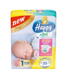 Happy Dry N1 2-5 KG (25 Pièces)