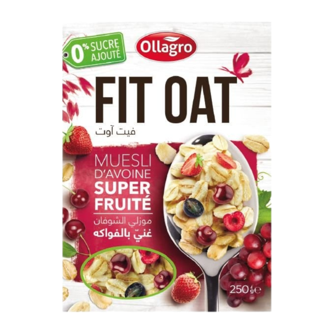 Ollagro Fit Oat Muesli D’Avoine Super Fruite 250 G